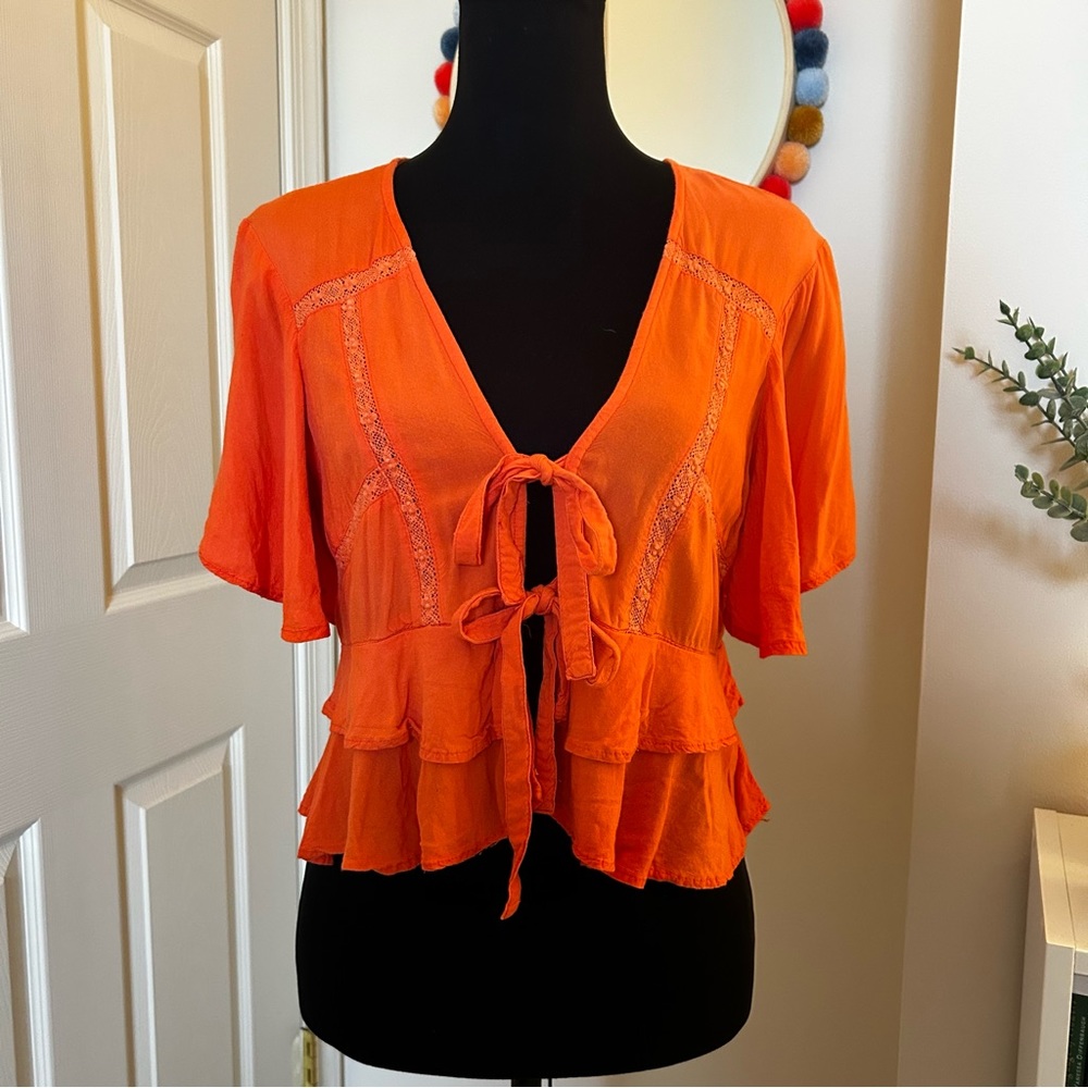 ASOS Design Tie Front Ruffle Boho Hippie Crop Top